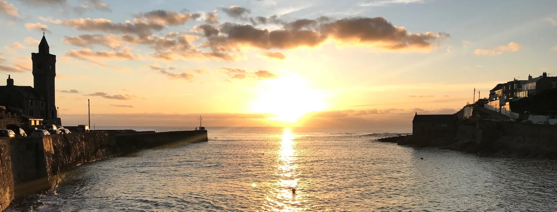 Porthleven harbour at sunset