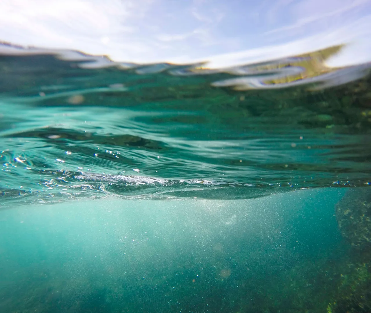 Light rippling across the surface of the sea, seen from under water